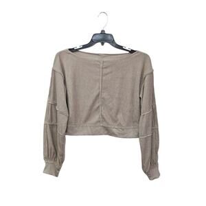 Halara Boat Neck Bishop Sleeve Raw Trim Casual Cropped Womens Sweatshirt Small